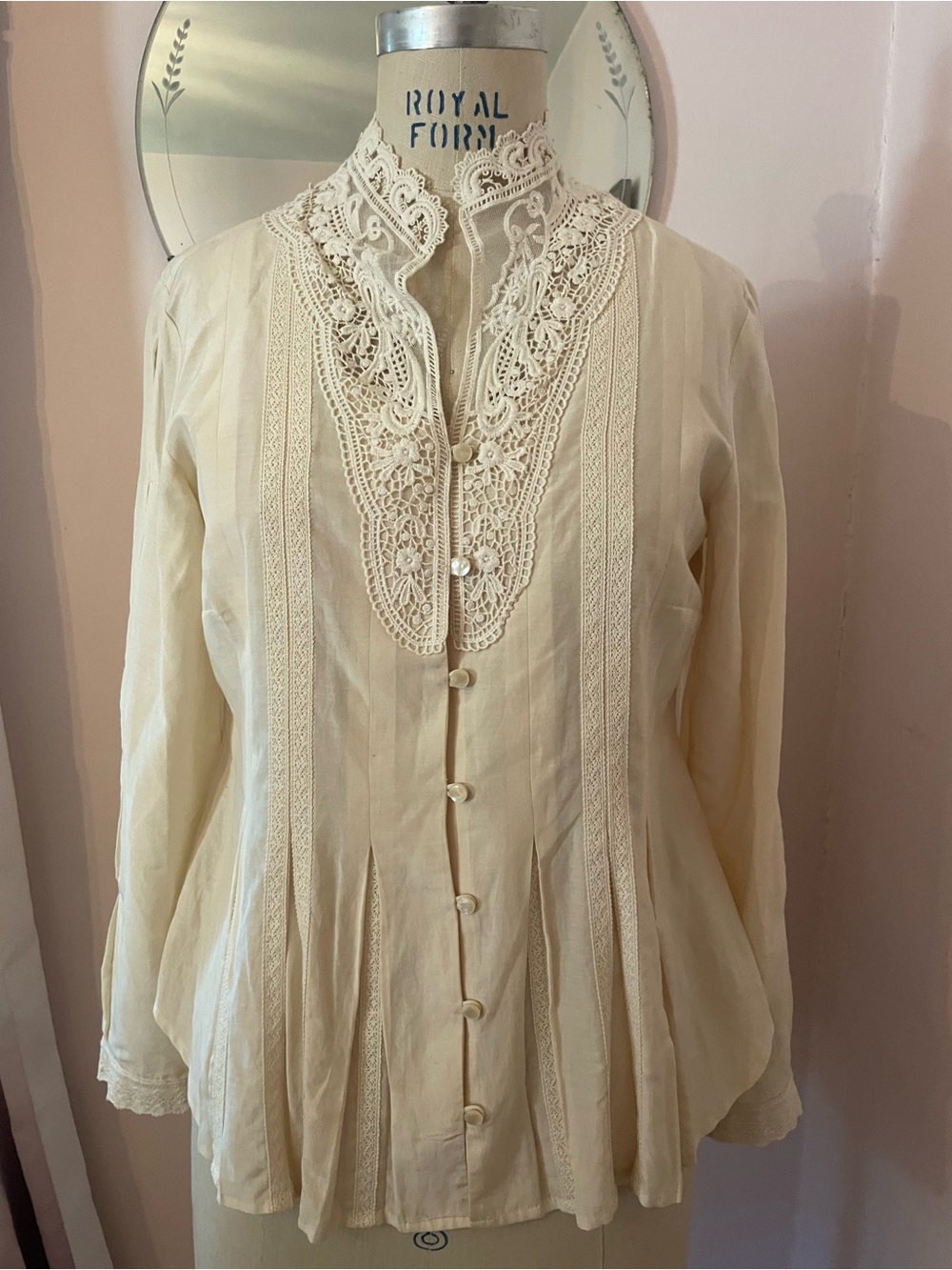 Coldwater Creek Cream Lace-Front Victorian Cottagecore Blouse